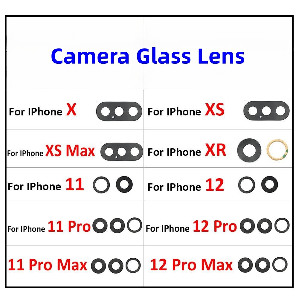 Back Rear Camera Glass Lens With Adhesive For X XR XSMax 11 12 Pro Max ...