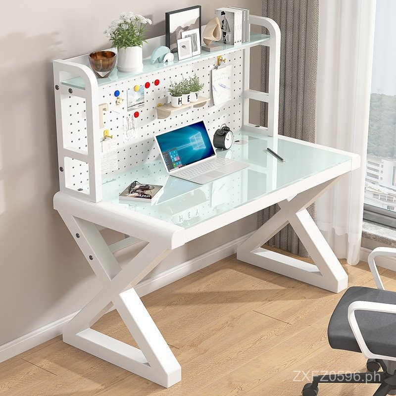 Integrated Desk Tabletop Desk Tempered Glass Study Desk Home Bookshelf ...