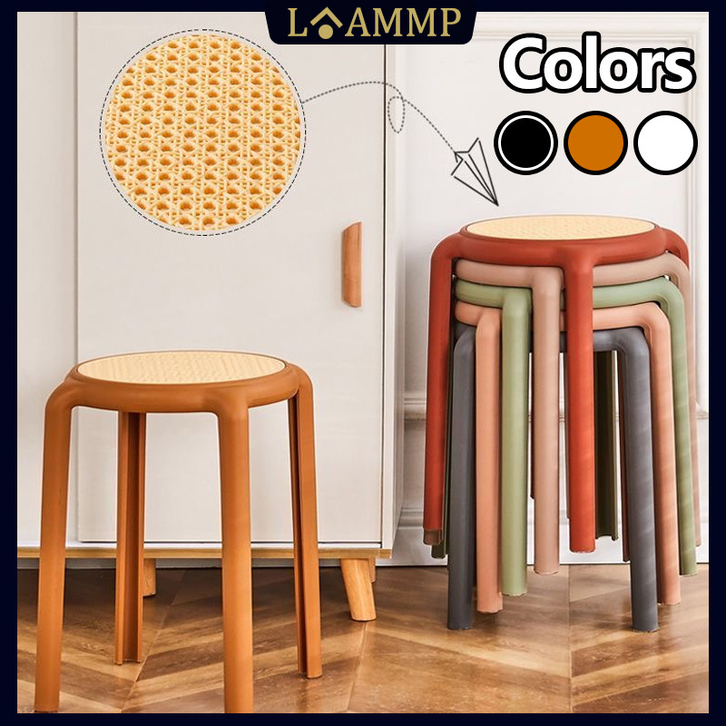 Plastic round stool rattan hollow chair sweat wicking household dining ...