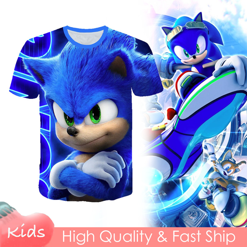 Japanese Super Sonic The Hedgehog Short Sleeve 3D Print Blue T shirt ...