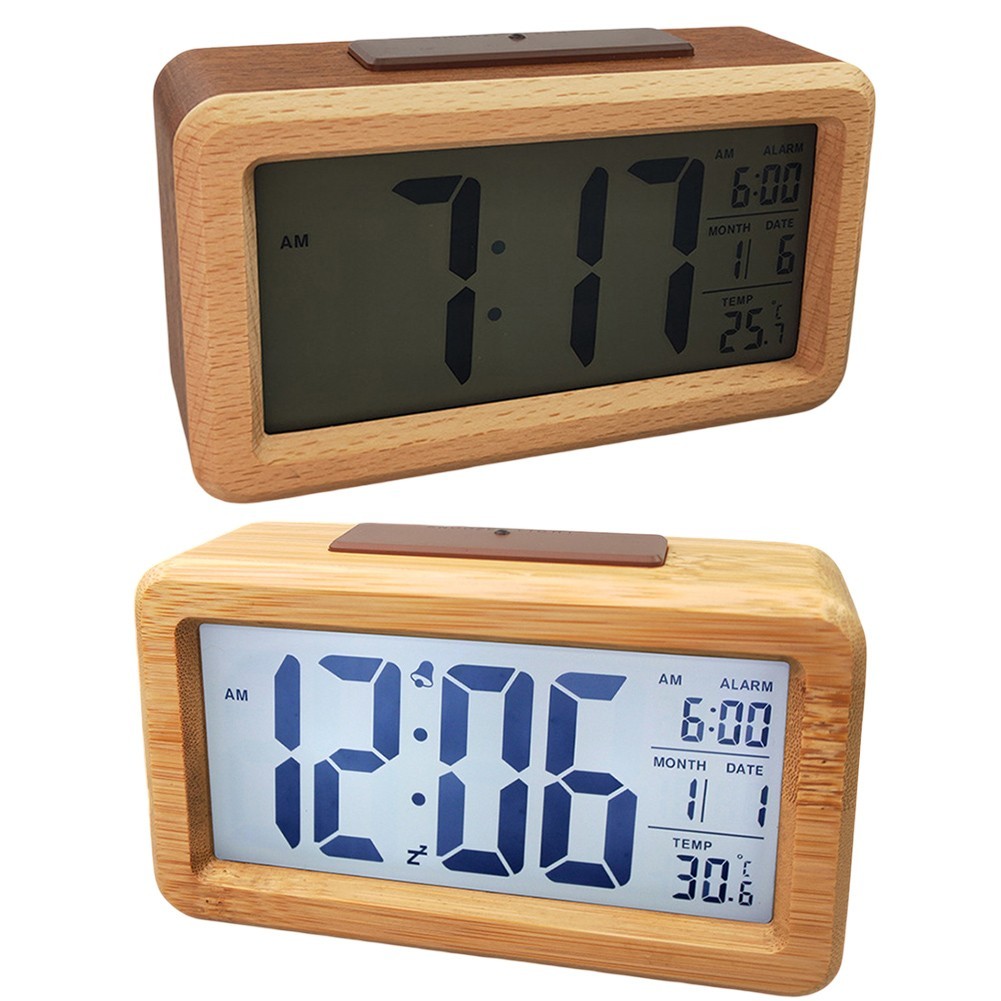 Light-Sensitive Clock Large Screen Minimalist Design Natural Wood Grain ...