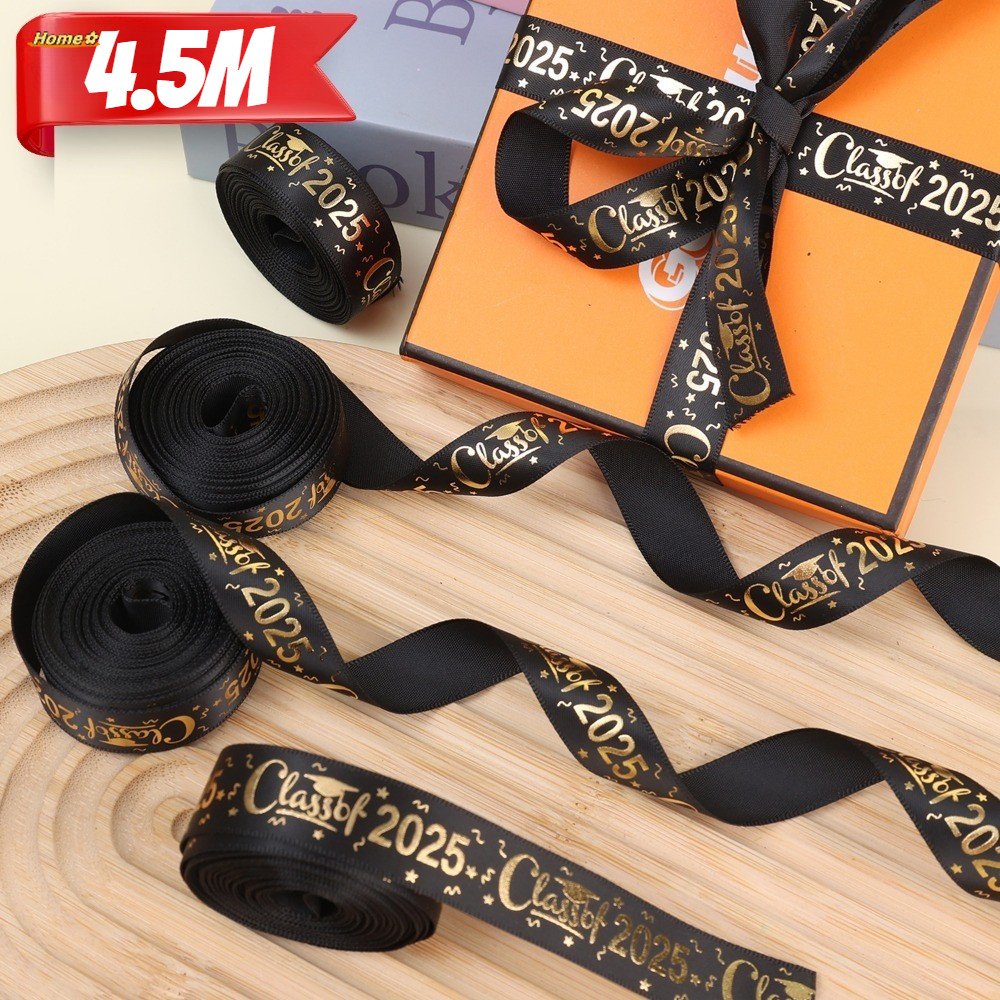 4.5M/Roll Black Gold 2025 Graduation Season Ribbon for Student Party ...