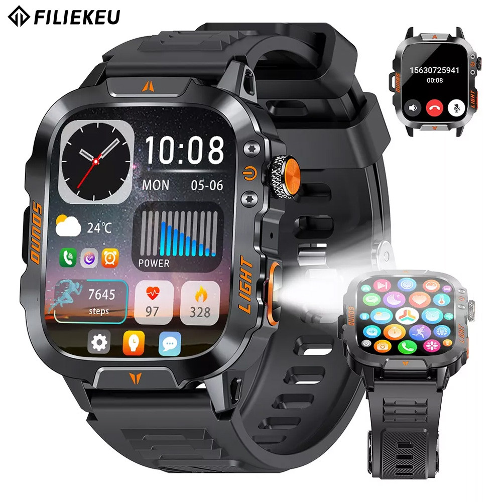 FILIEKEU Outdoor Sports Smart Watch with Flashlight Bluetooth Call 3ATM ...