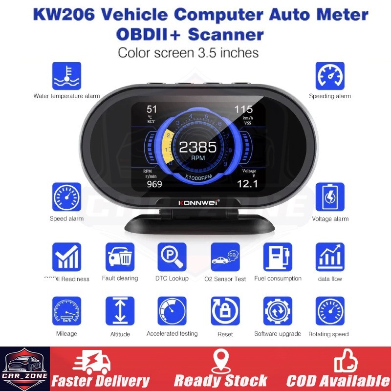 【New】Konnwei KW206 Car OBD2 Scanner HUD Head Up Display Digital Fuel ...