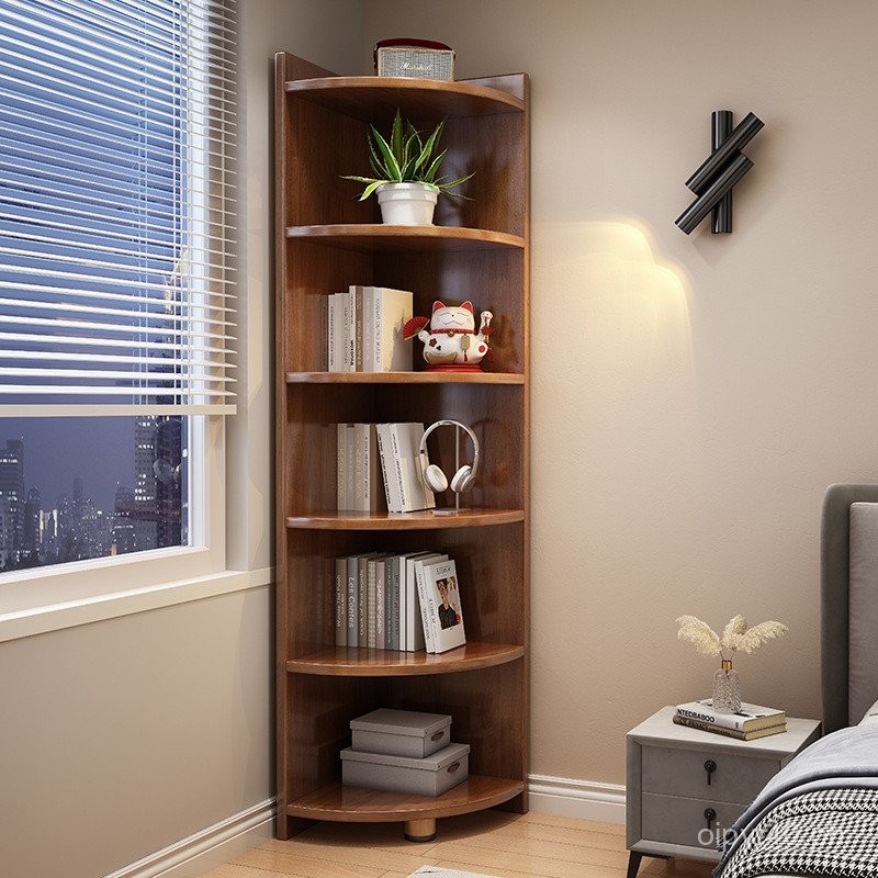 Solid Wood Bookshelf and Storage Shelf Floor Corner Cabinet Living Room ...