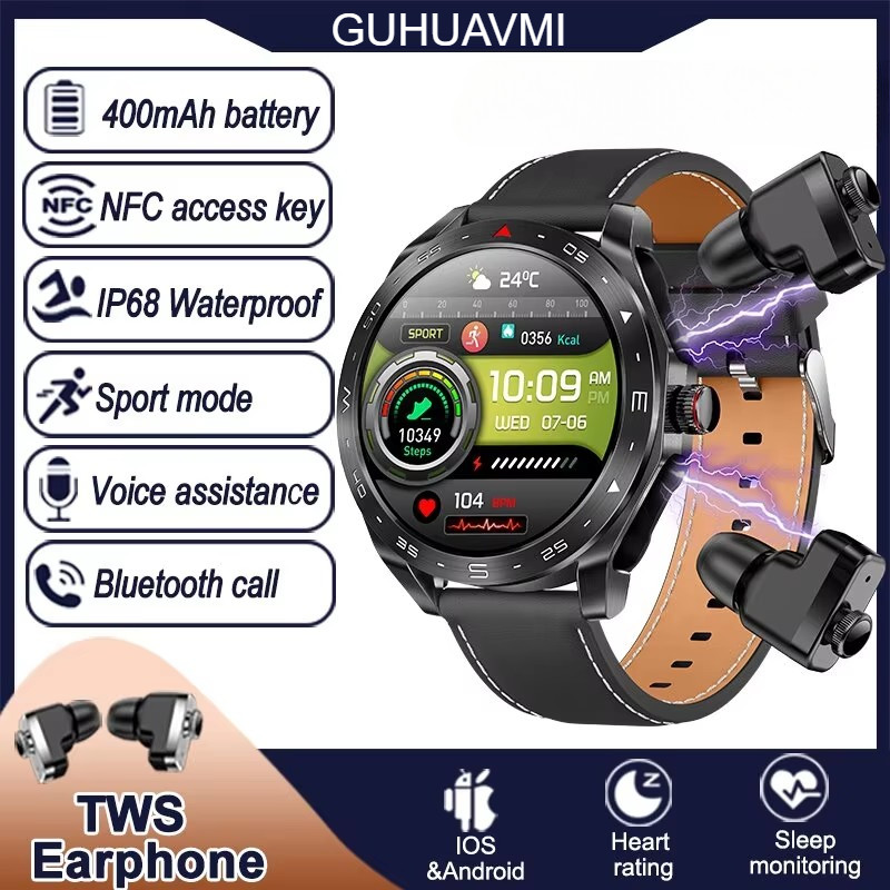 2 in 1 Earbuds Smart Watch Bluetooth Headset Listen Music SmartWatch ...