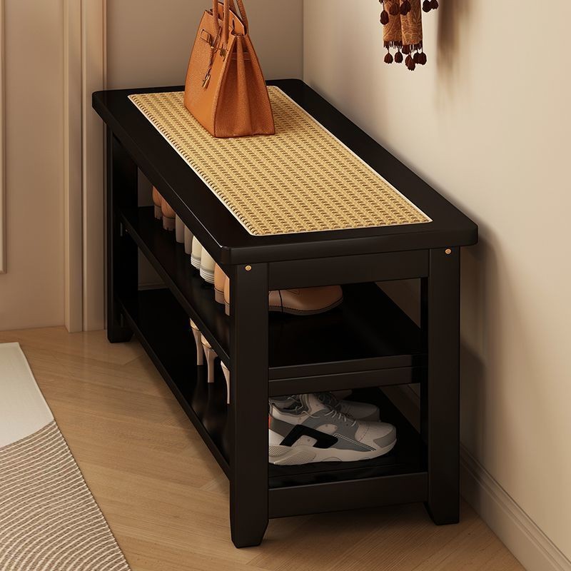 Rattan shoe stool Solid wood household door can sit shoe rack multi ...