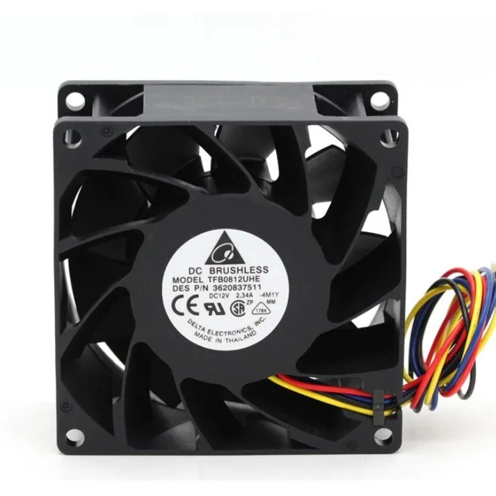 Ventilo Delta FFB0812UHE - 80x80x38mm, 12V 1.8A, 4 Pins, Pour Serveur