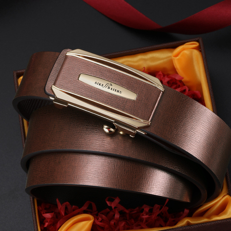 Men's Belt Genuine Leather Inner Wear Automatic Buckle Business Cowhide ...