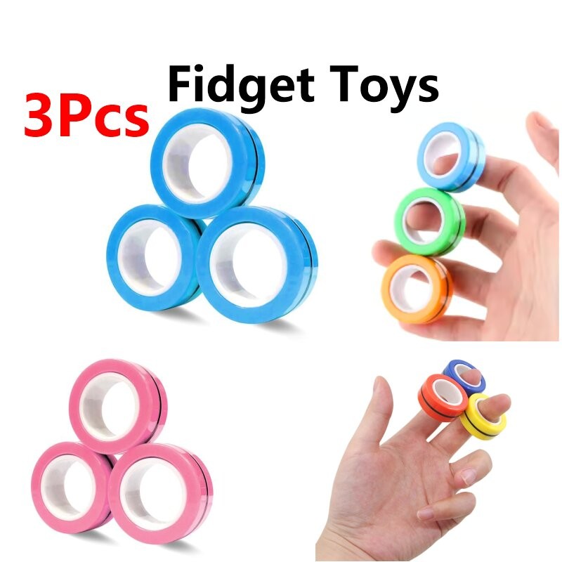 3PCS Magnetic Rings Fingertip Toys Unzip AntiStress Ring Spinner ...