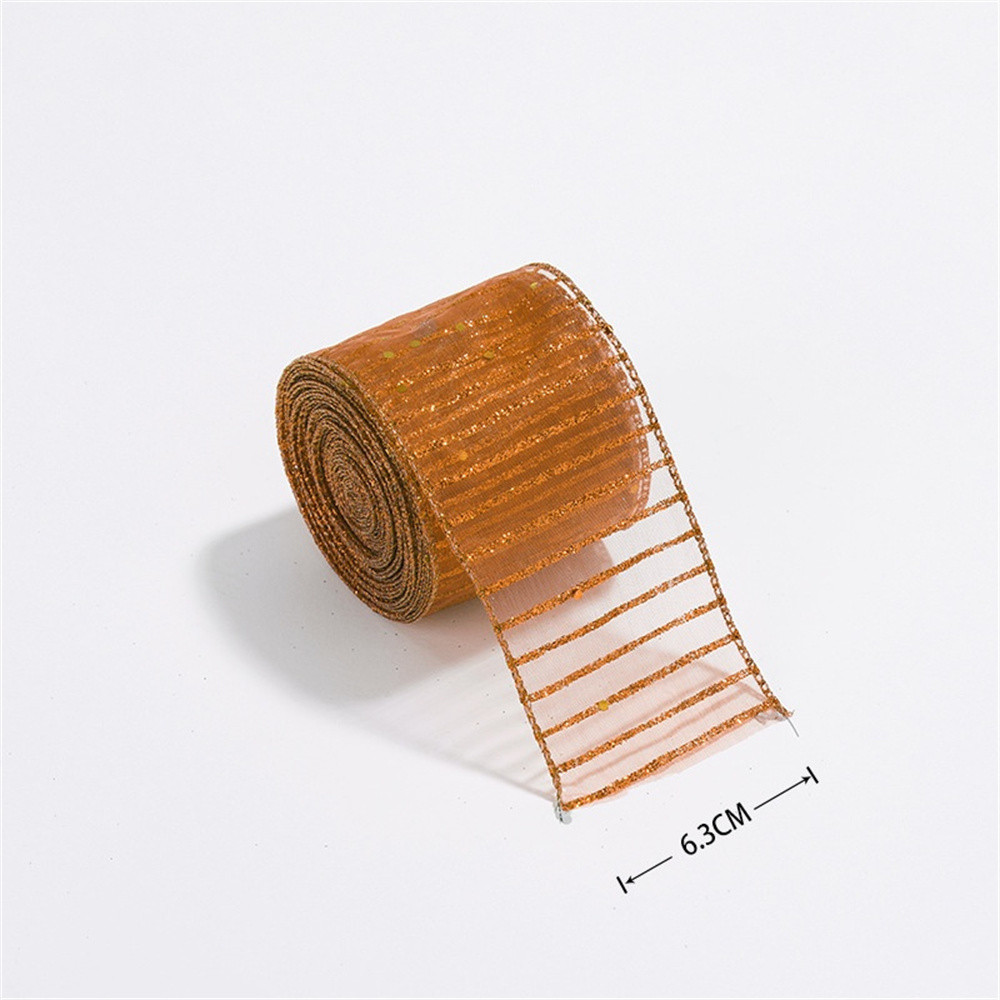2M/Roll Christmas Gold Wired Ribbon 2.5 Inch Wide Vertical Stripe ...