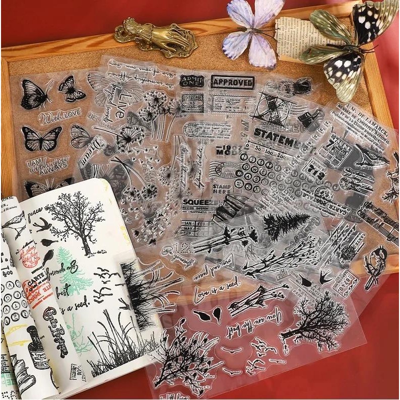 JIANWU Vintage Tree Plant Flower Butterfly Label Bill Landscape ...