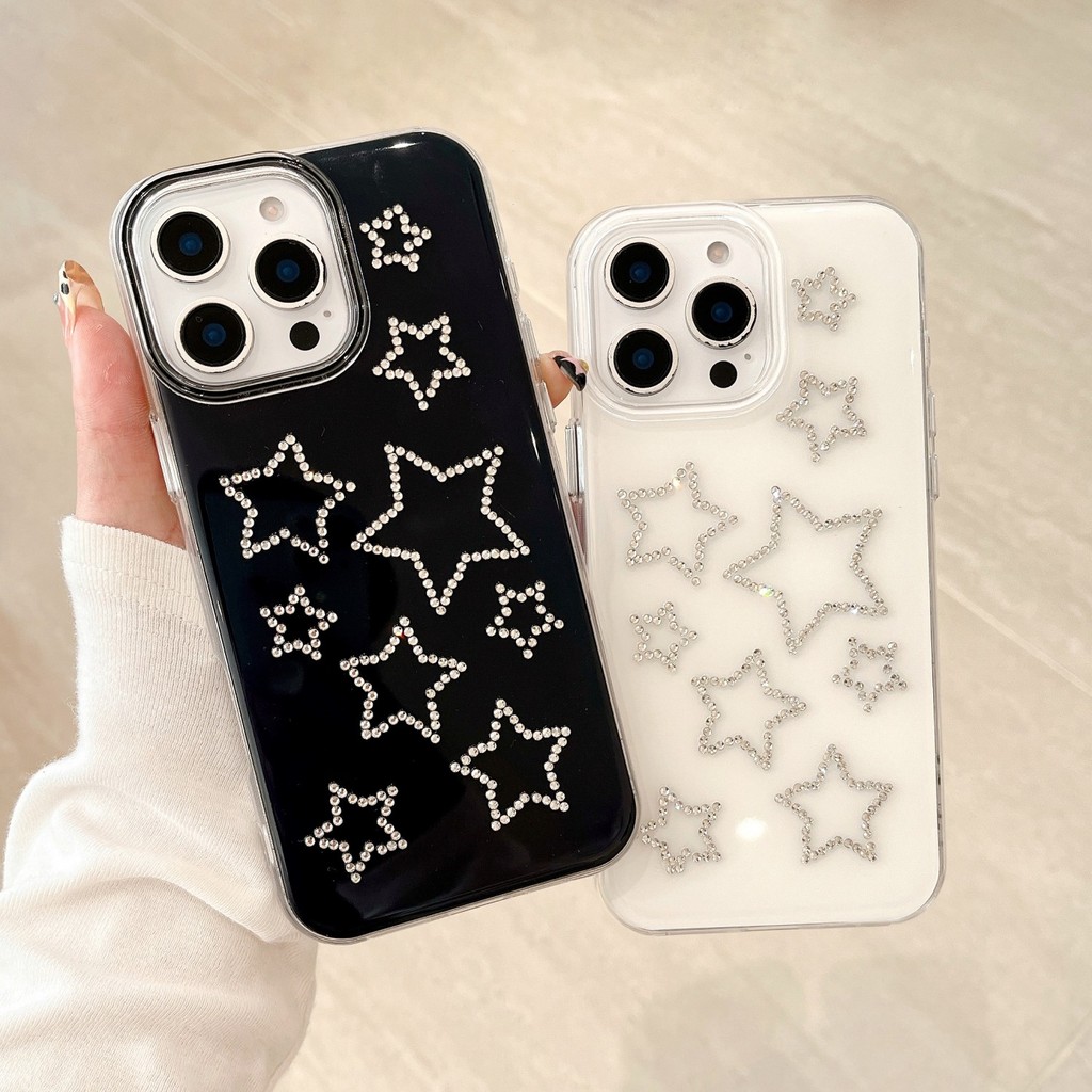 Luxury 3D Diamond Star Shockproof Jelly Silicone Phone Case For iPhone  16Promax 15Promax 12 13 14 Pro Max 11 Sweet Girly Mobile Cover