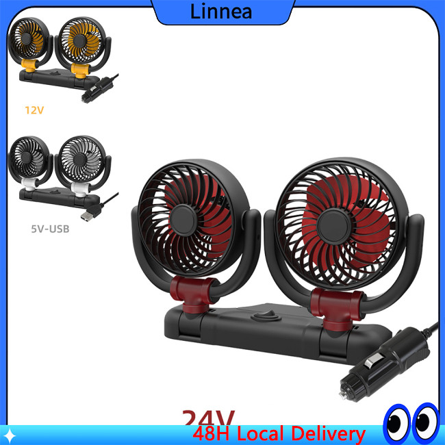 LIN Portable Car Fan Dual Head, 2 Speeds Adjustable Dashboard Cooling