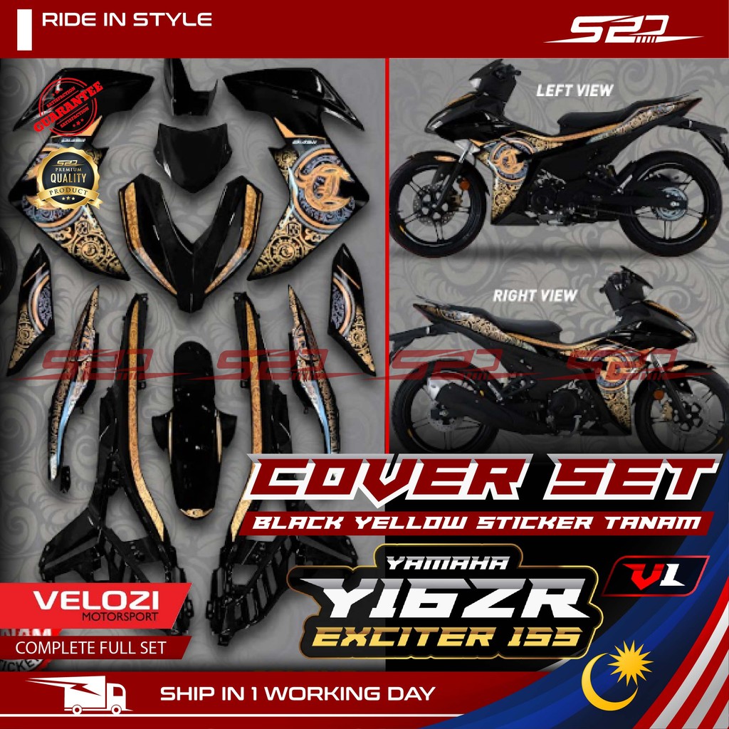 Cover Set VELOZI YAMAHA Y16ZR Y16 V1 Batik Design Black Yellow Sticker ...
