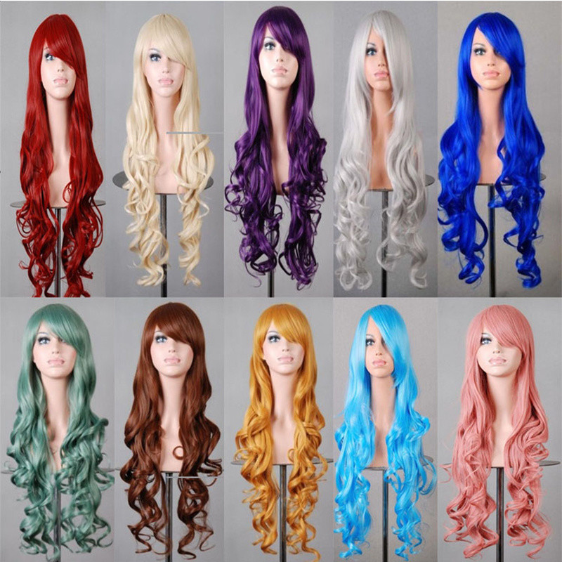 70cm Colorful Cosplay Wig animation Europe and America Long curly hair ...