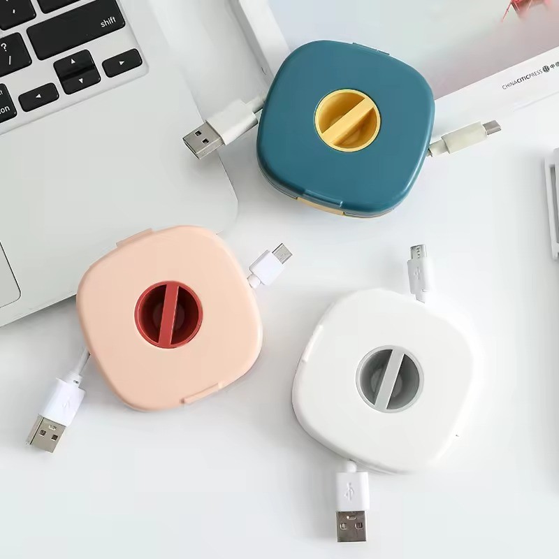 Cable Storage Box Round Rotatable Cable Organizer Earphone Winder ...