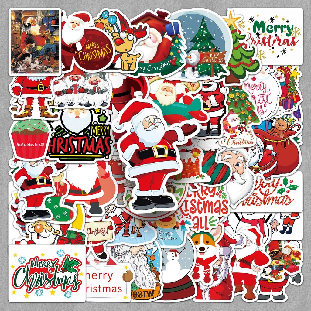 50 Sheets Christmas Stickers INS Holiday Santa Claus Cute Graffiti Milk ...