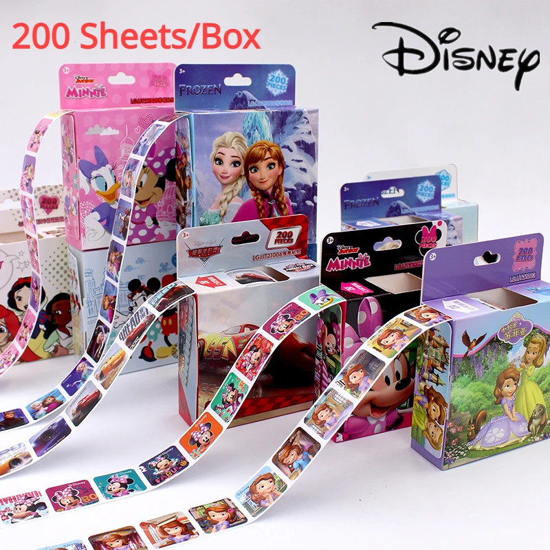 200 Sheets/Box Disney Cartoon Pull Out Stickers Princess Frozen Mickey Mouse Minnie Sticker Girl ...