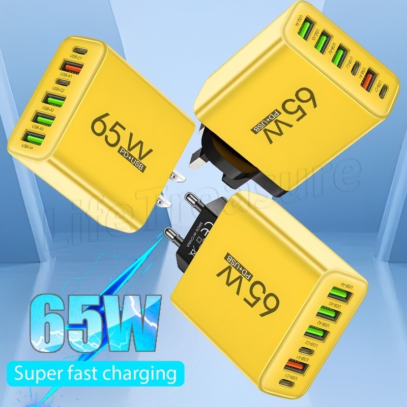 4USB PD Dual Ports Charger - 65W USB PD Fast Charger - UK & US & EU ...