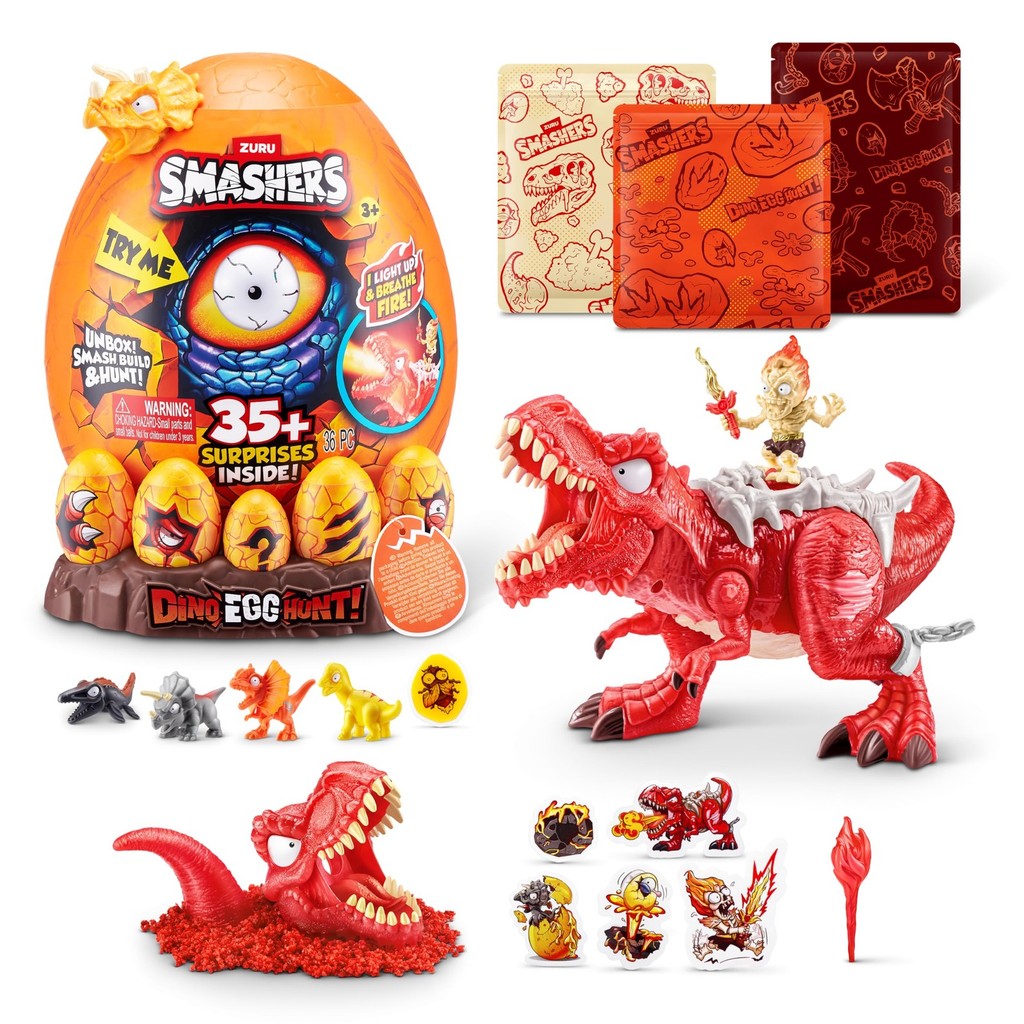Smashers Dino Egg Hunt by ZURU, Light-Up Fire Breathing Dinosaurus-thema, verzamelbaar speelgoed voor jongens en kinderen (T-Rex