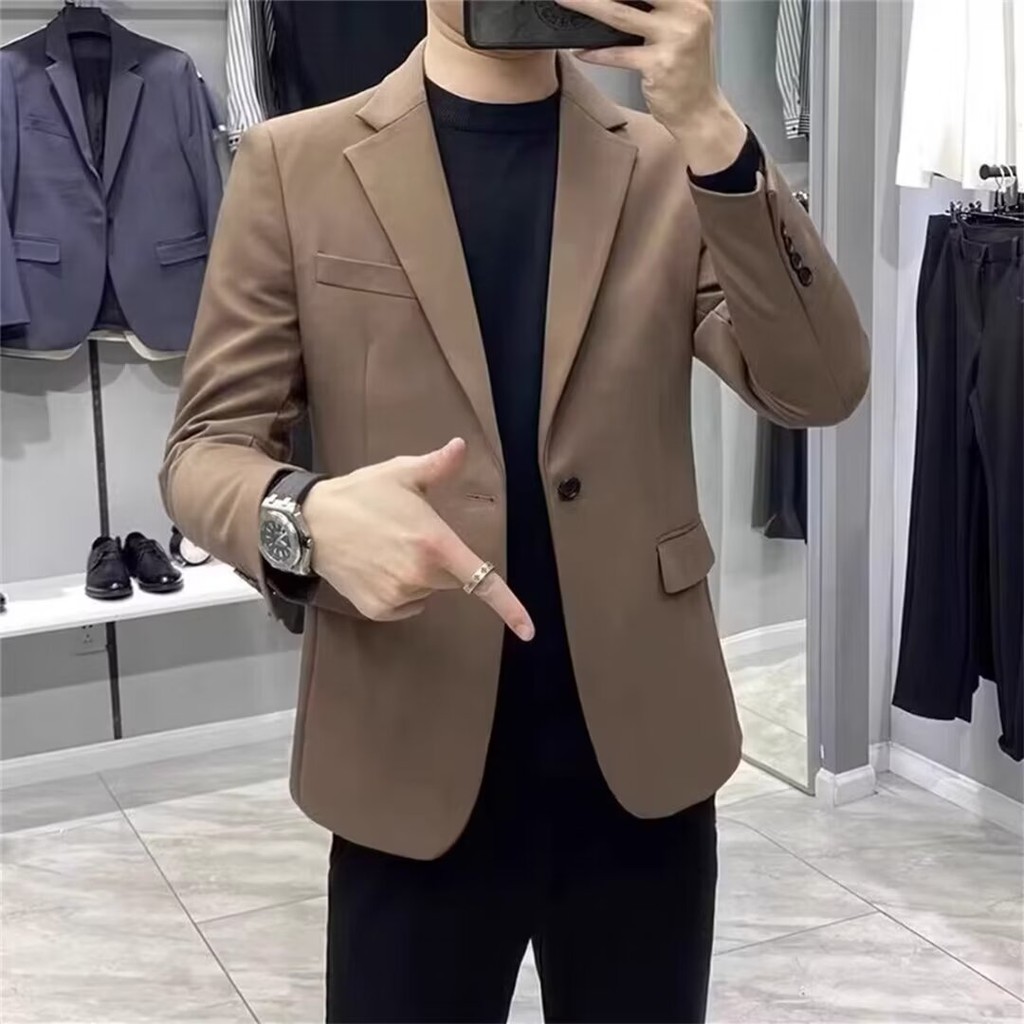2024 New Style Coffee Color Suit Jacket Slim-fit Handsome Tuxedo Casual  Business Blazer Men Korean Version Trendy Cardigan Men