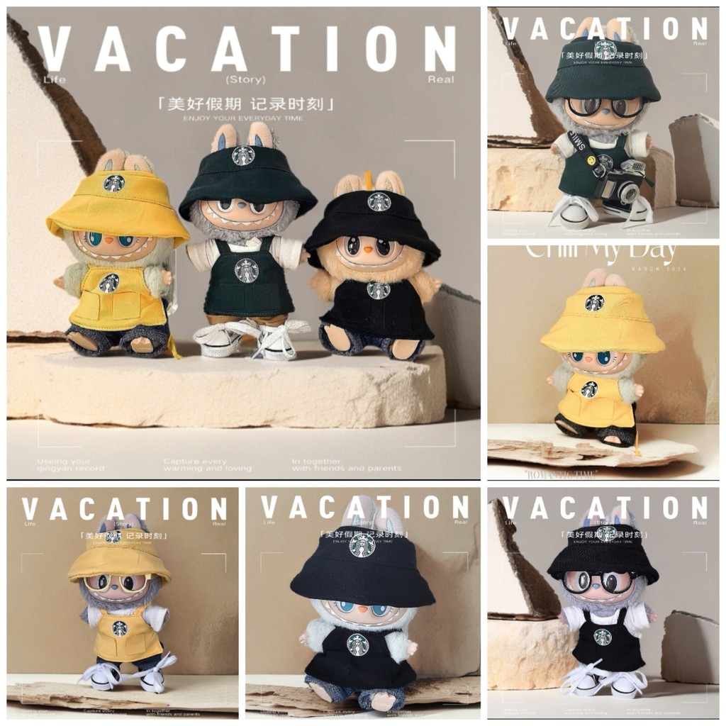LABUBU V1/V2 17cm Plush Doll Pendant New Coffee Work Uniform Apron Set ...