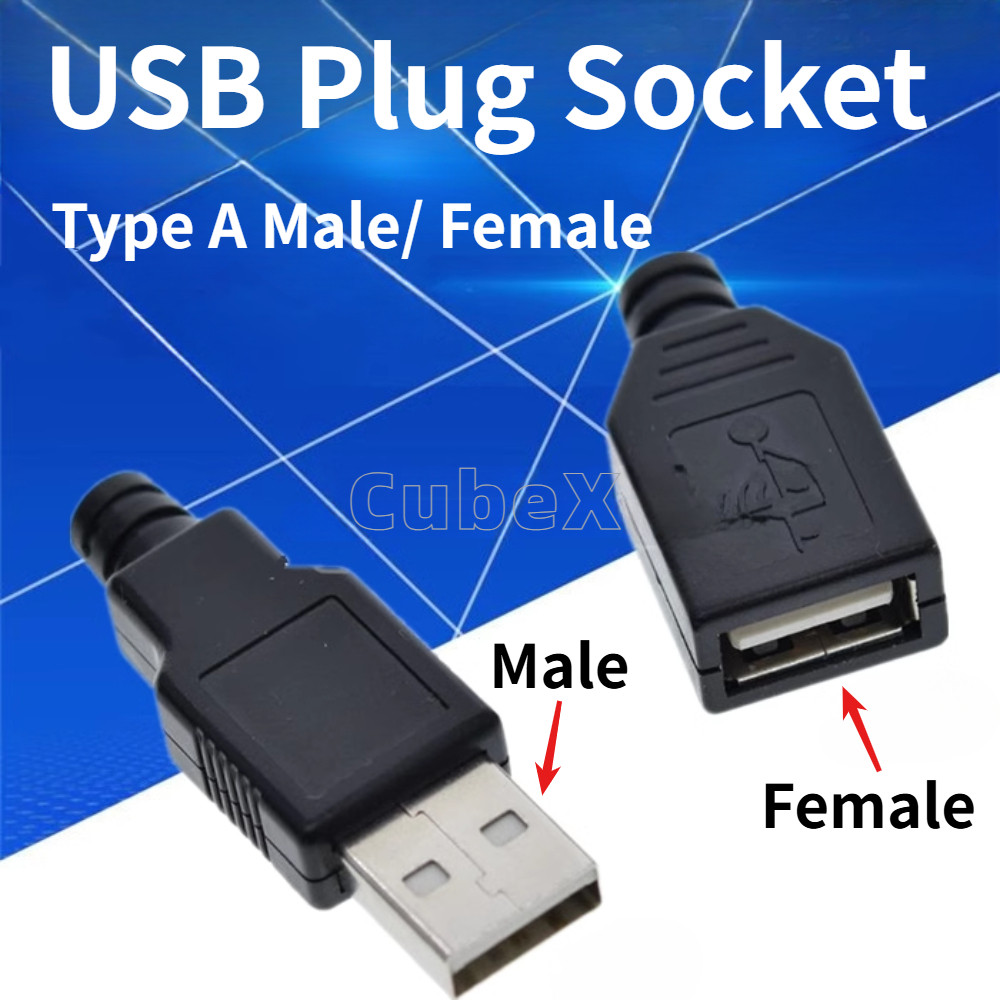 10/5Pcs USB-A Connector Type A Male Female With Black Plastic Cover USB ...