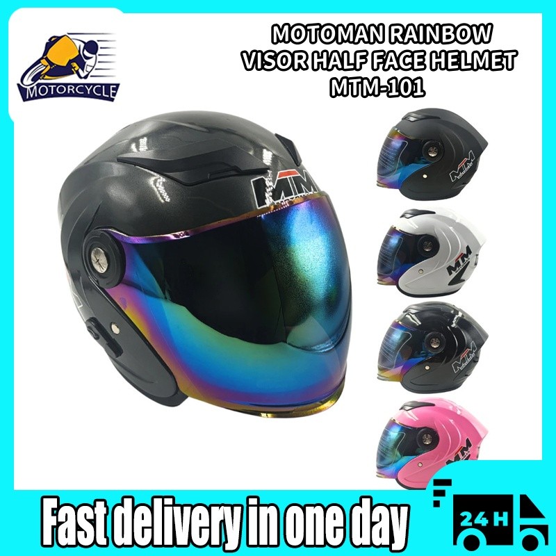 Fast Delivery】MOTOMAN HALF FACE RAINBOW VISOR HELMET MTM-101