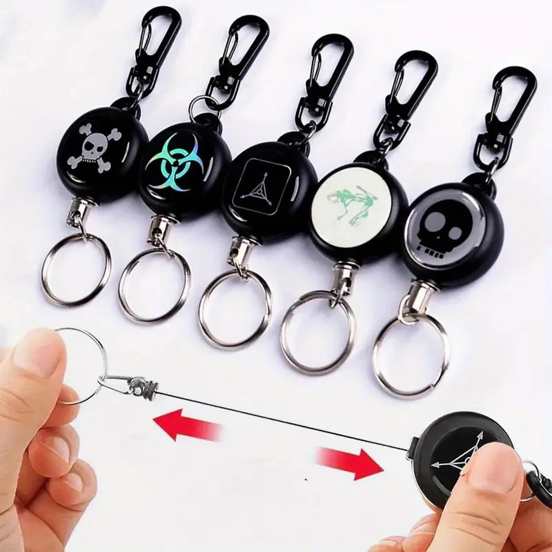 1Pcs Black Retractable Keychains with Elastic Steel Wire Rope Anti-Lost ...