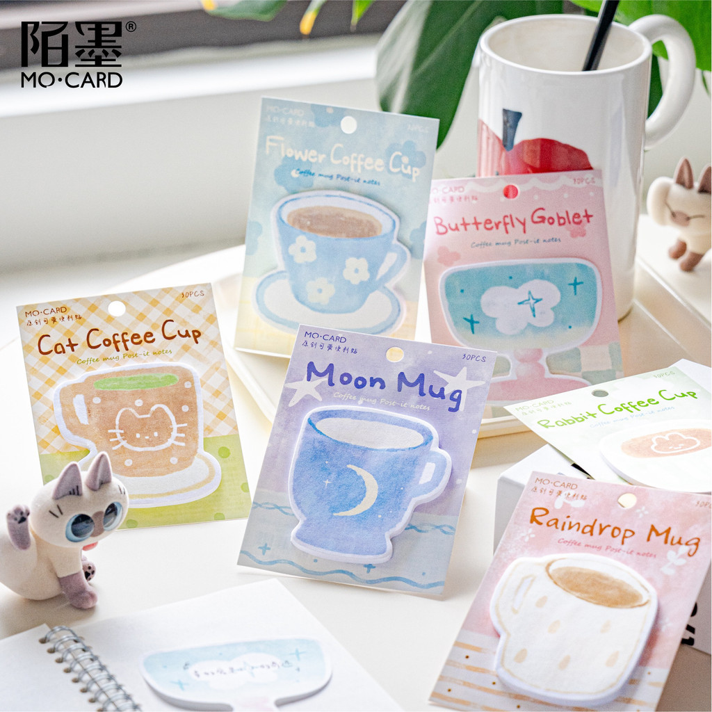 30 Pcs Sticky Notes Cute Mug Shape Self Sticky Notepads Writing Memo ...