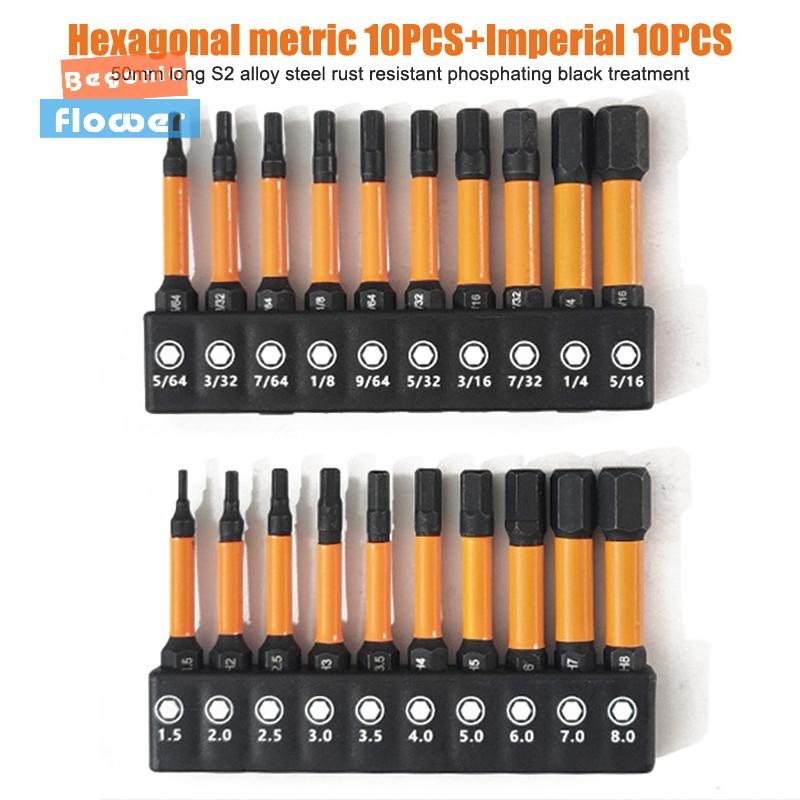 Begonia Flower Hex Head Allen Wrench Screwdriver Bit Set SAE Metric 1/4 ...