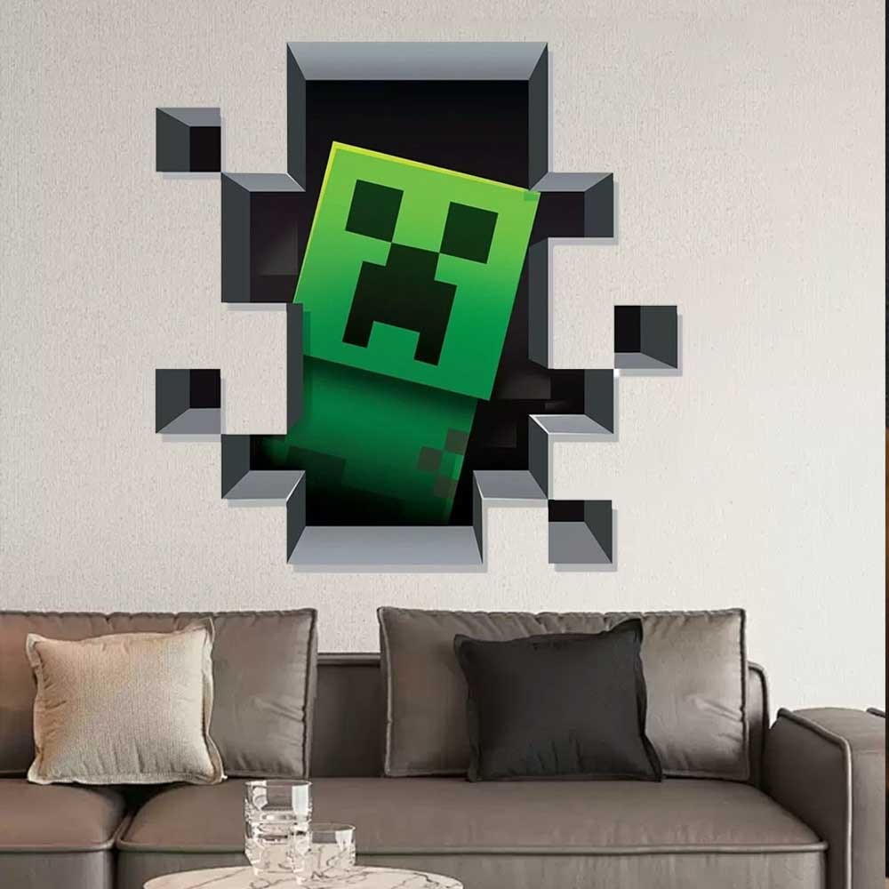 3D Smashed Wall Mural Minecraft Wall Sticker Room Gaming Wall Art Kids ...
