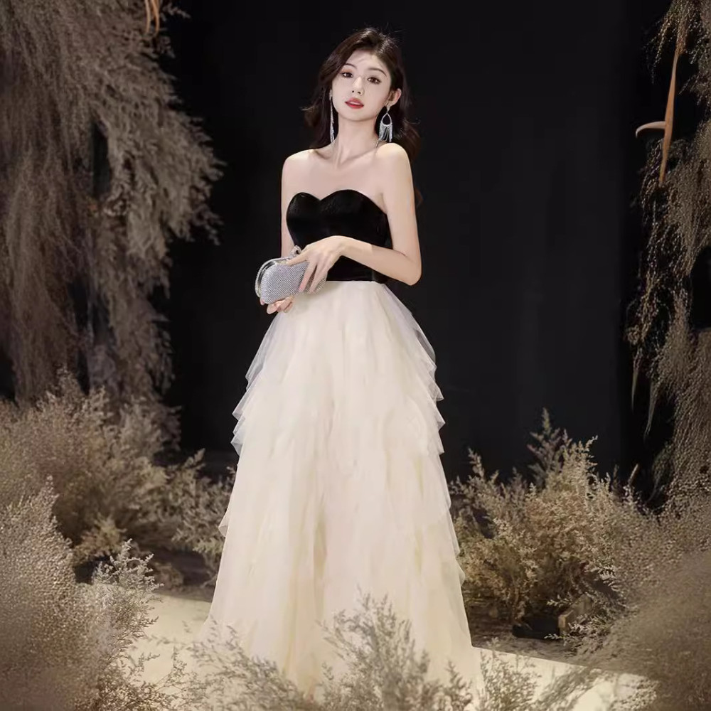 Qiuying Recommended Ladies Banquet Tube Top Dress 2024 New Style Black ...
