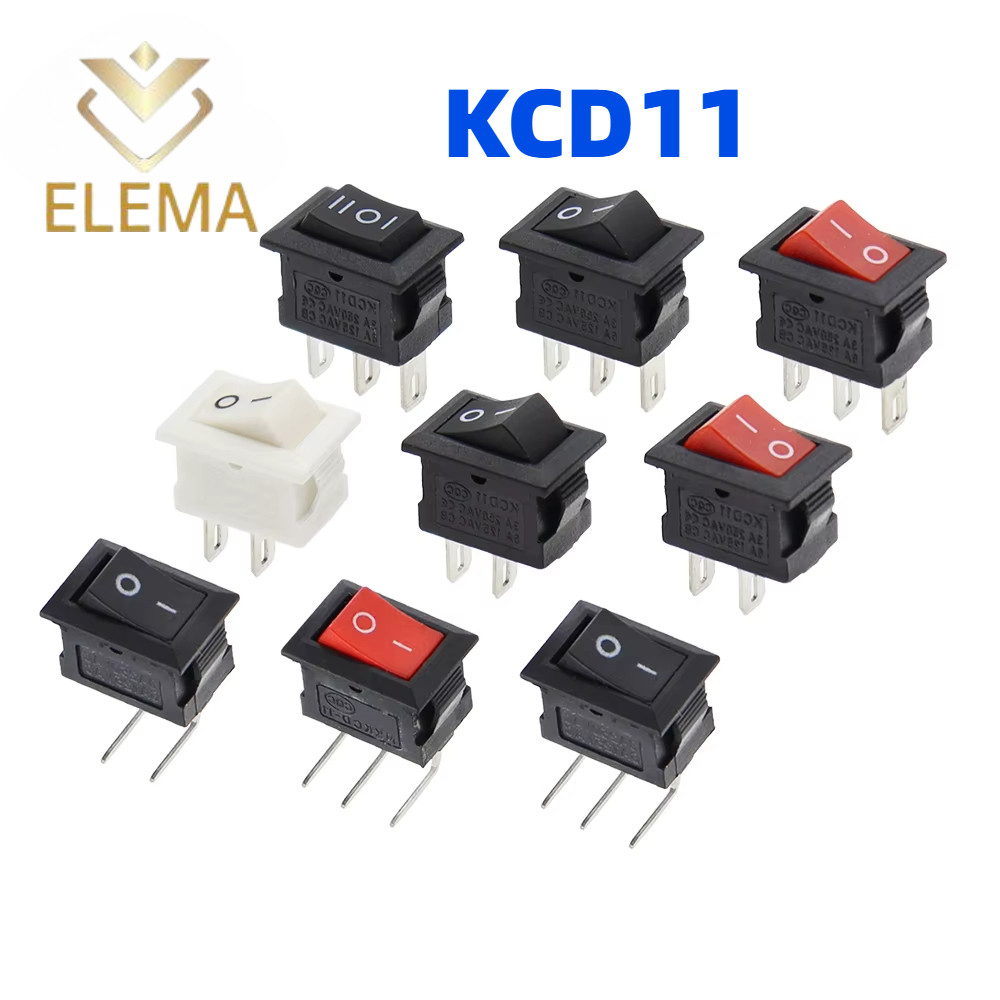 10 Interruttori A Bilanciere KCD11 G130, 2 Pin, 15x10 Mm, Piedi In Rame, 3A/250V, ON/OFF, SNAP-IN, Rosso, Certificazione RoHS
