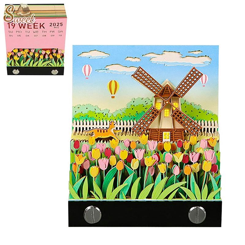 Sweethouse Windmill Desk Calendar With LED Lights 2025 Calendar Memo ...