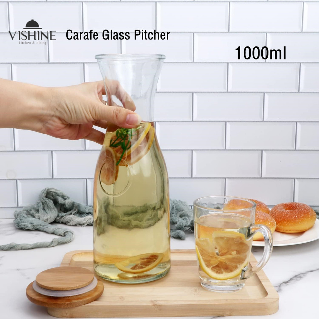 VISHINE Transparent Glass Carafe Pitcher Water Jug Glass Water Bottle ...
