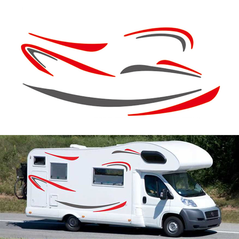 2x DIY Car Red & Grey Stripes Decals Stickers For Caravan Travel Camper ...