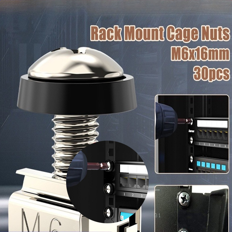 30Pcs M6x16mm Rack Mount Cage Nuts and M6 Screw Network Server Shelves ...