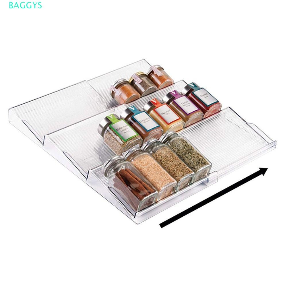 BAGGYS Expandable Spice Rack, 3 Tier Slanted Kitchen Drawer Organizer