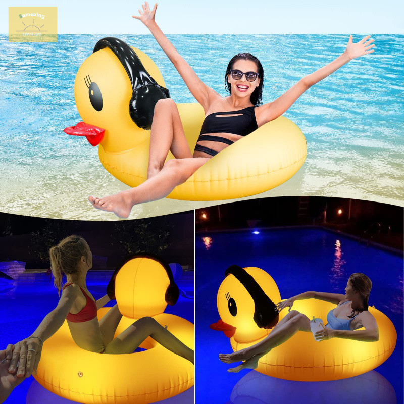 Swim Ring Solar Inflatable Rubber Duck Light-Emitting Chain Swimming ...