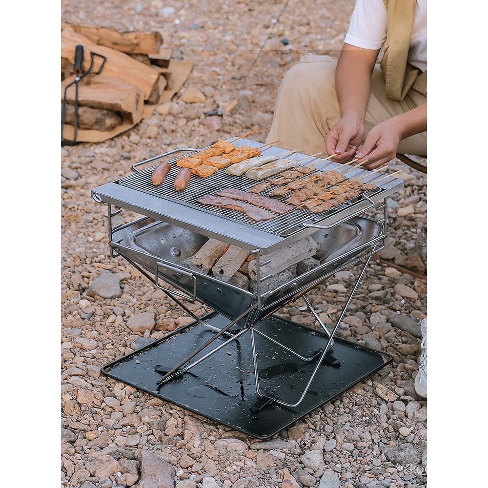 Outdoor Folding BBQ Grill Extra Large Camping Stainless Steel Fire Pit ...