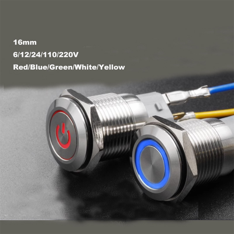 16mm 12V 24/110v/220v Waterproof LED Power Stainless Steel Metal ...