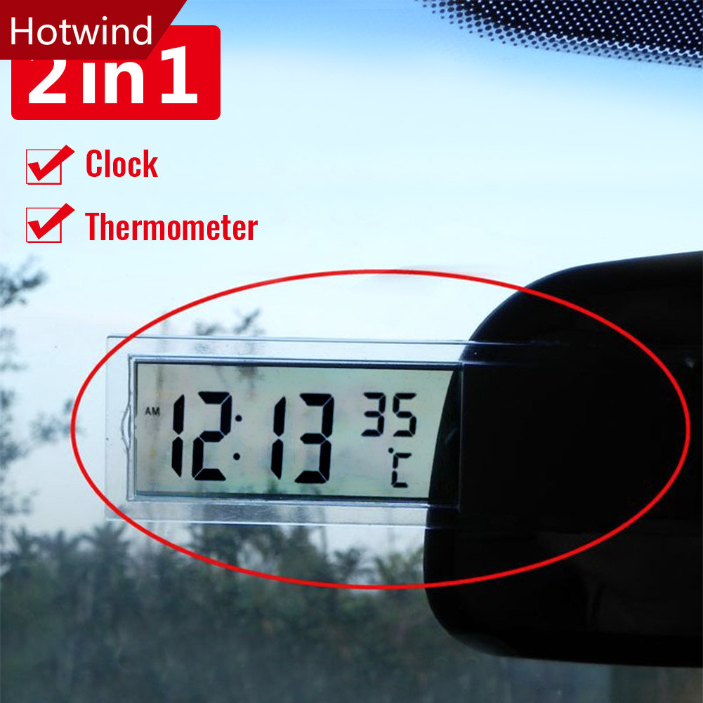 2 In 1 Automobile Car Clock LCD Digital Thermometer Sucker Type Clock ...