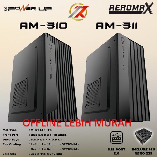 AEROMAX AM-310 & AM-311 3 Power Up PC Casing with PSU NERO-225 500Watt ...