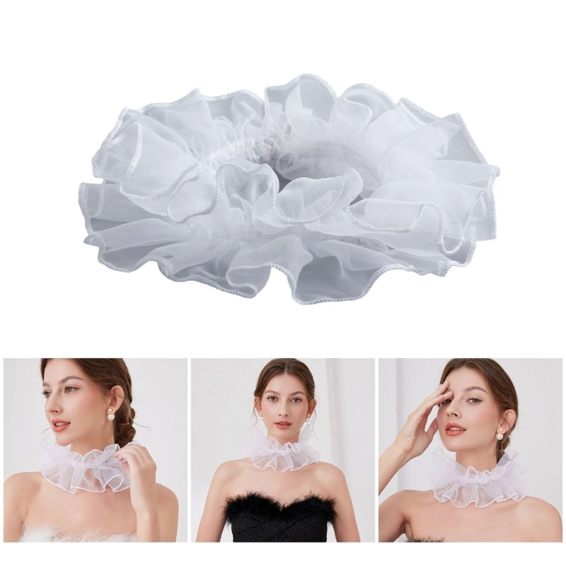 Yoo Women Vintage Mesh Ruffle Detachable False Collar Renaissances ...