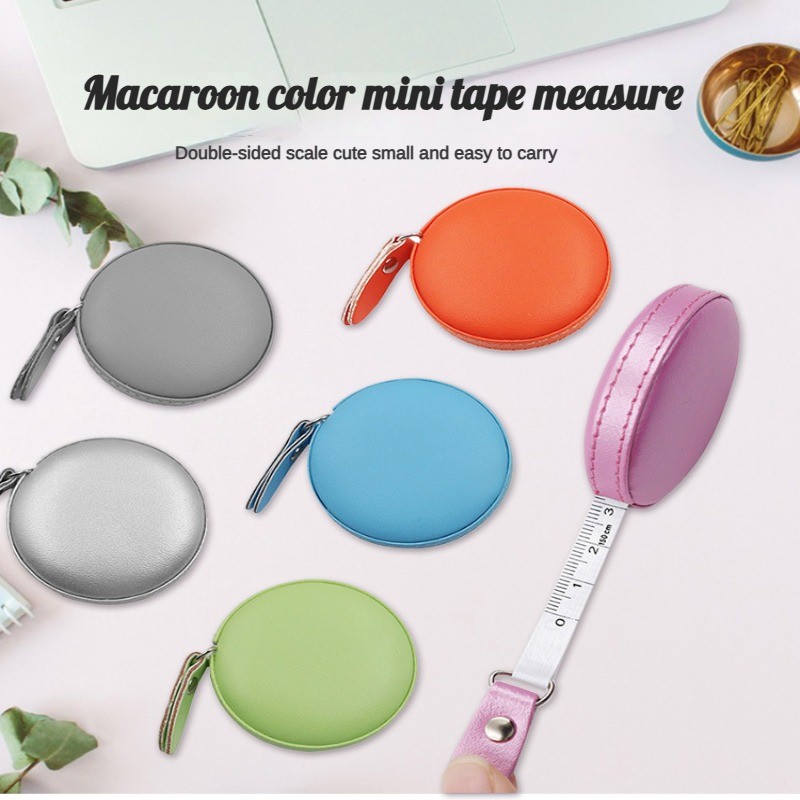 Macaron Color Mini Tape Measure Leather Round Portable Measurement ...