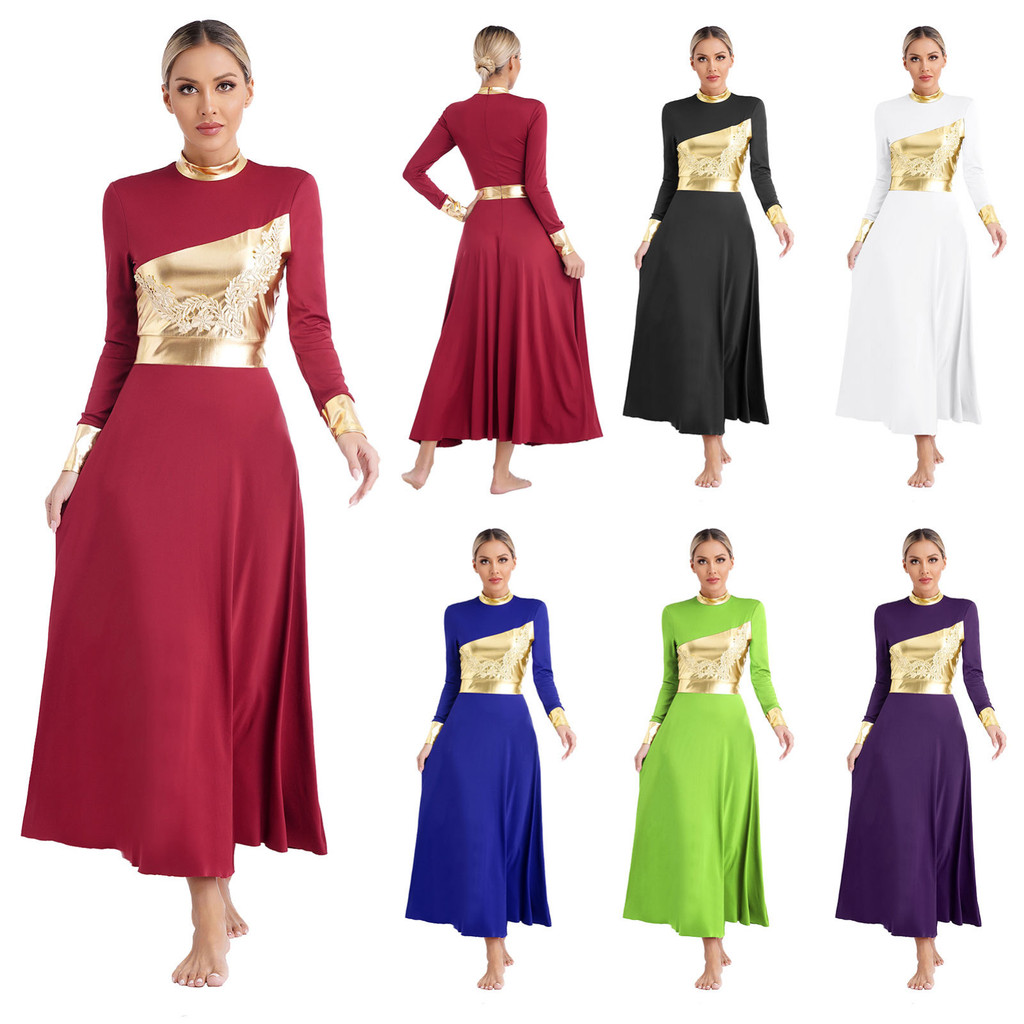 Girls Metallic Gold Liturgical Praise Dance Dress - Loose Fit Flowy Maxi Dress For Worship, Performance