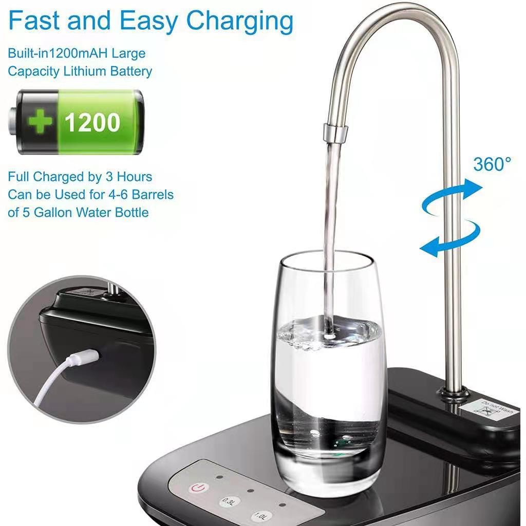 1200mAh Automatic Electric Water Bottle Pump 5 gallon USB Rechargeable ...