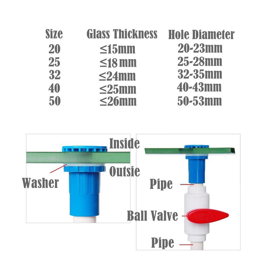Aquarium Drain Fish Tank Outlet Water Tank Adapter Inner Diameter 1/2 ...